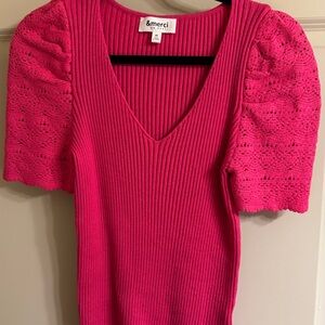 &Merci Fuchsia Puff Sleeve Top